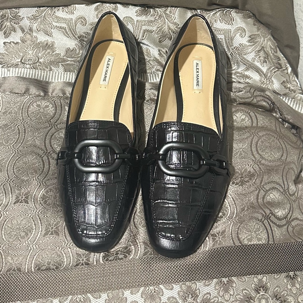 Alex Marie Black Textured Loafers
